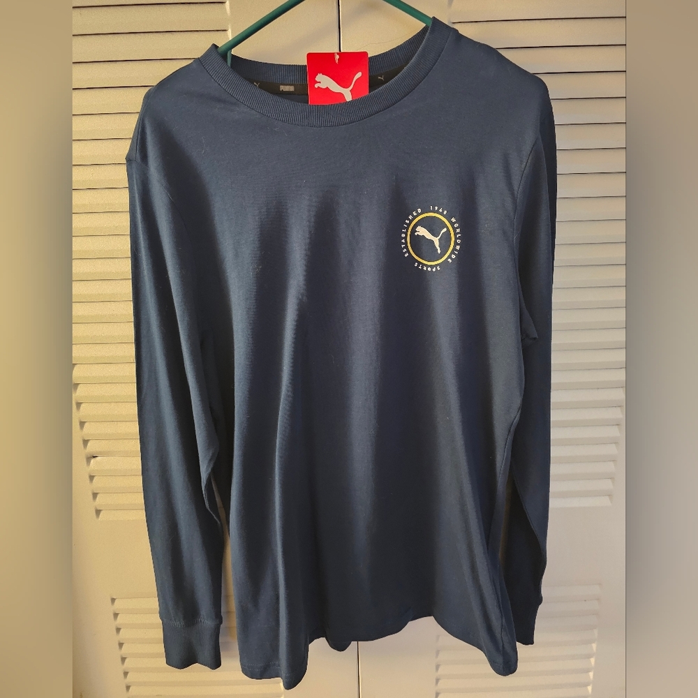 Puma Men's Navy Long Sleeve Tee - Medium